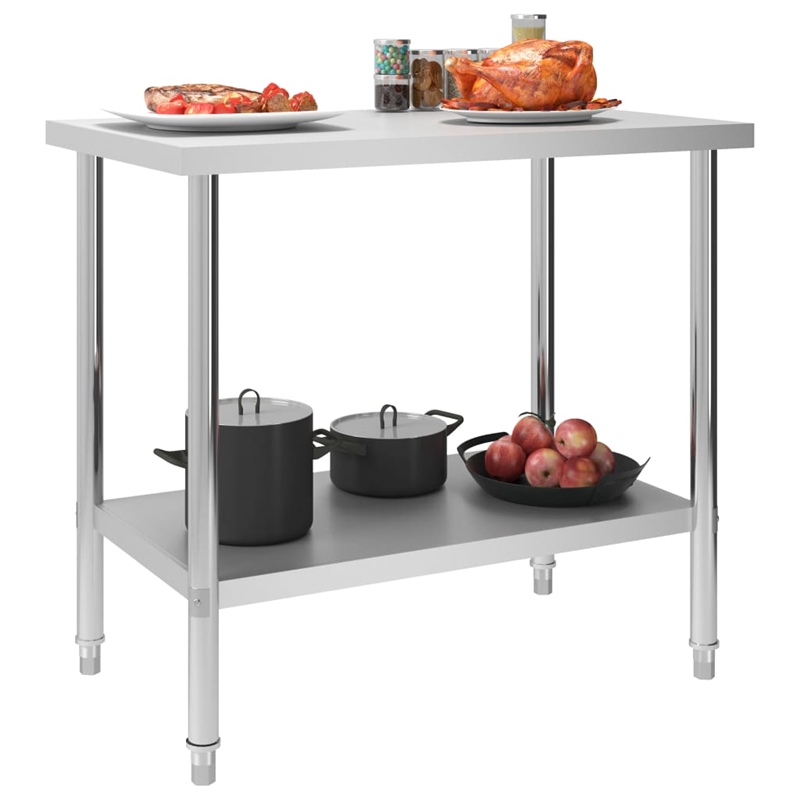 vidaXL Stainless Steel Kitchen Work Table in White