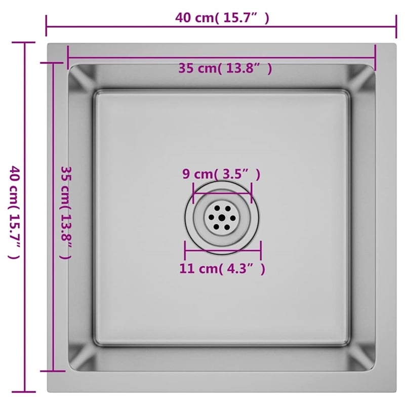 vidaXL Stainless Steel Handmade Kitchen Sink in Silver