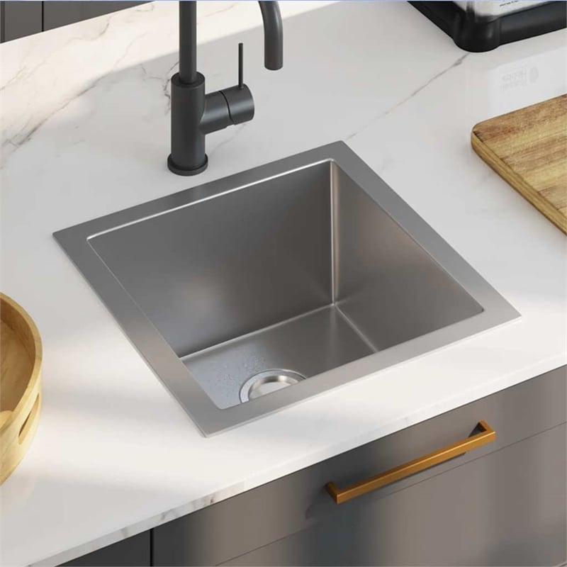 vidaXL Stainless Steel Handmade Kitchen Sink in Silver