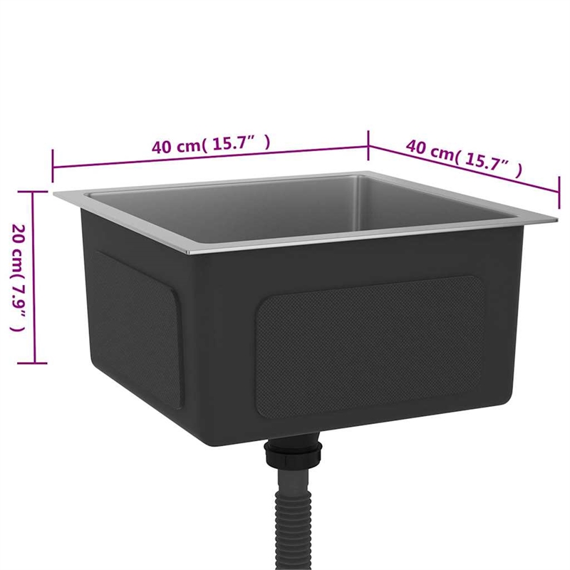 vidaXL Stainless Steel Handmade Kitchen Sink in Black