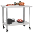 vidaXL Stainless Steel Kitchen Work Table with Wheels in White