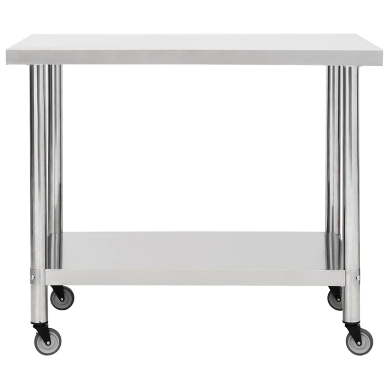 vidaXL Stainless Steel Kitchen Work Table with Wheels in White