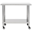 vidaXL Stainless Steel Kitchen Work Table with Wheels in White