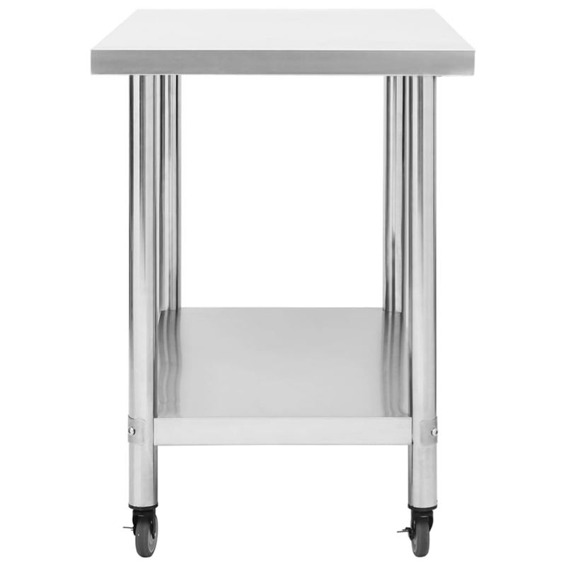 vidaXL Stainless Steel Kitchen Work Table with Wheels in White