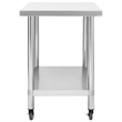 vidaXL Stainless Steel Kitchen Work Table with Wheels in White
