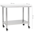 vidaXL Stainless Steel Kitchen Work Table with Wheels in White