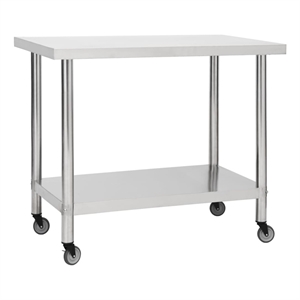 vidaXL Stainless Steel Kitchen Work Table with Wheels in White