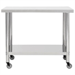 vidaXL Stainless Steel Kitchen Work Table with Wheels in White