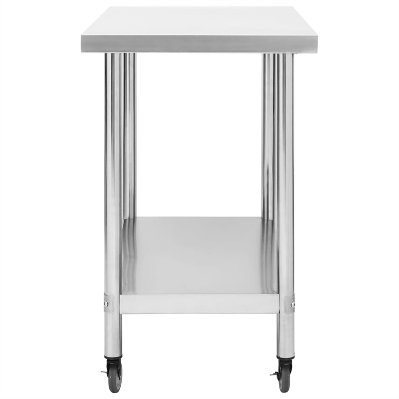 vidaXL Stainless Steel Kitchen Work Table with Wheels in White