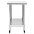 vidaXL Stainless Steel Kitchen Work Table with Wheels in White