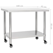 vidaXL Stainless Steel Kitchen Work Table with Wheels in White