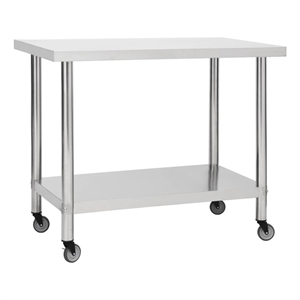 vidaXL Stainless Steel Kitchen Work Table with Wheels in White