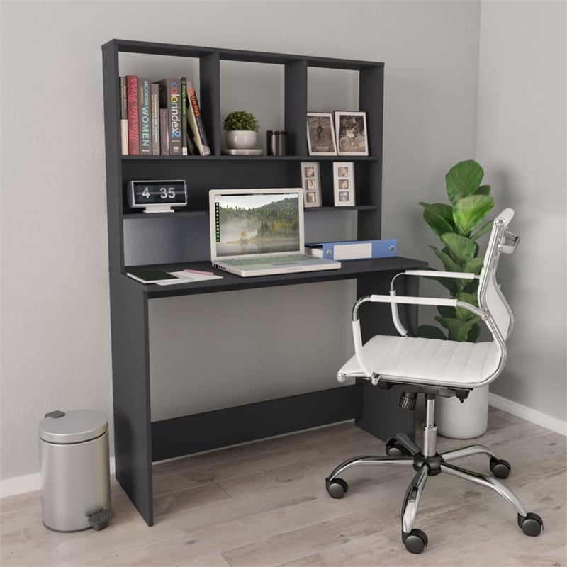 vidaXL Engineered Wood Compact Rectangular Desk in Grey