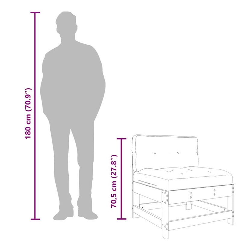 vidaXL Solid Pinewood Square Middle Sofa in Beige