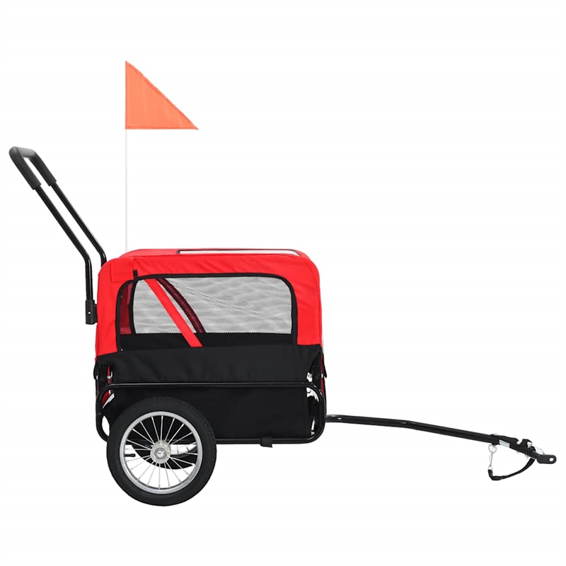 vidaXL Fabric and Steel Collapsible Pet Bike Trailer in Red and Black