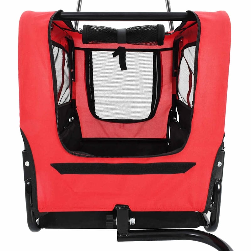 vidaXL Fabric and Steel Collapsible Pet Bike Trailer in Red and Black