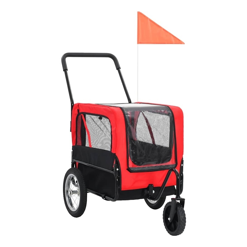 vidaXL Fabric and Steel Collapsible Pet Bike Trailer in Red and Black