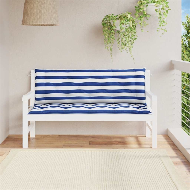 vidaXL Garden Bench Cushion Blue and Stripe in White (Set of 2)