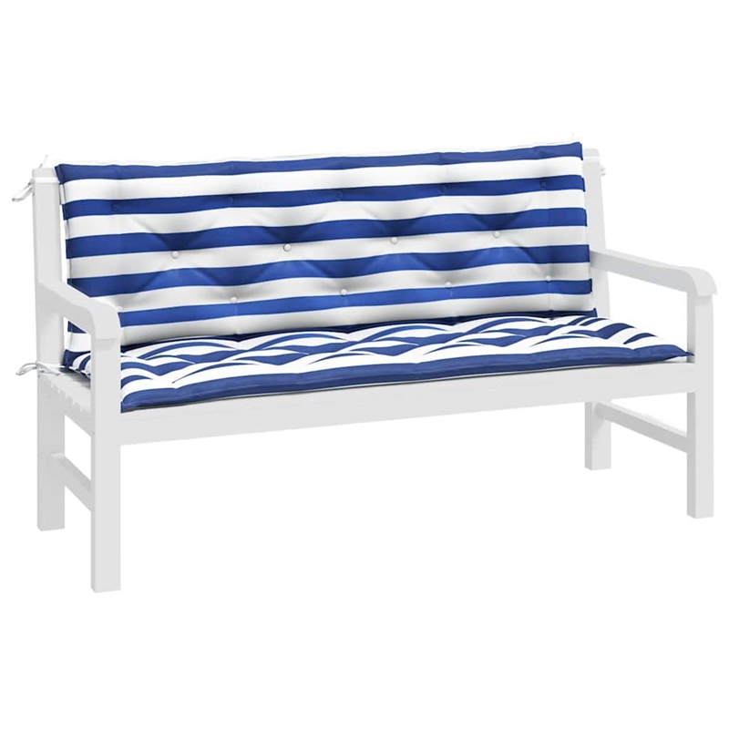 vidaXL Garden Bench Cushion Blue and Stripe in White (Set of 2)