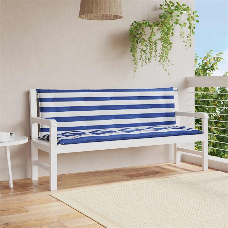 vidaXL Garden Bench Cushion Blue and Stripe in White (Set of 2)