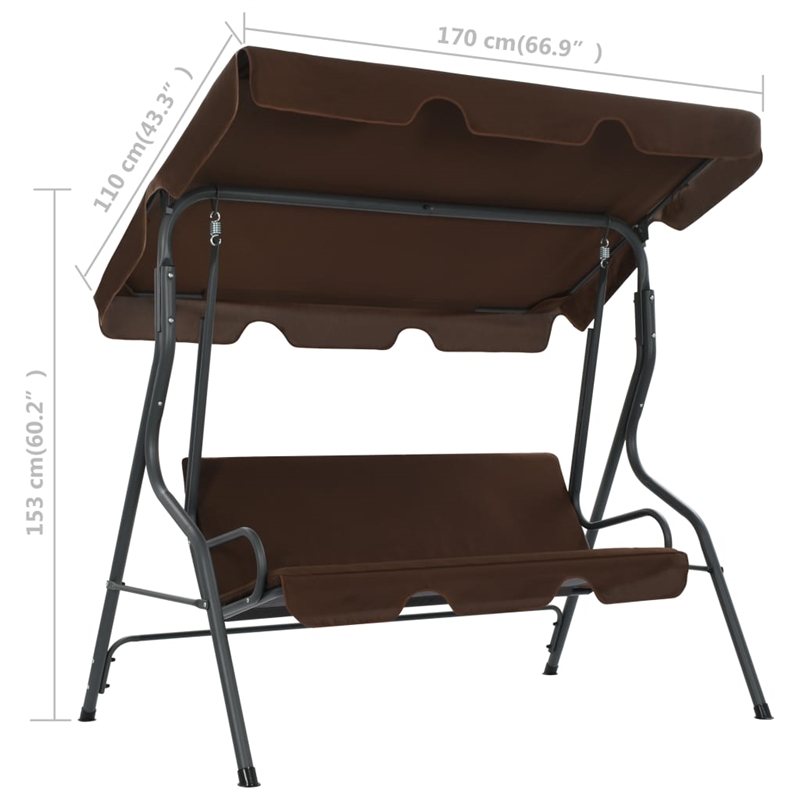 vidaXL Powder-Coated Steel Frame Garden Swing Seat in Coffee/Brown