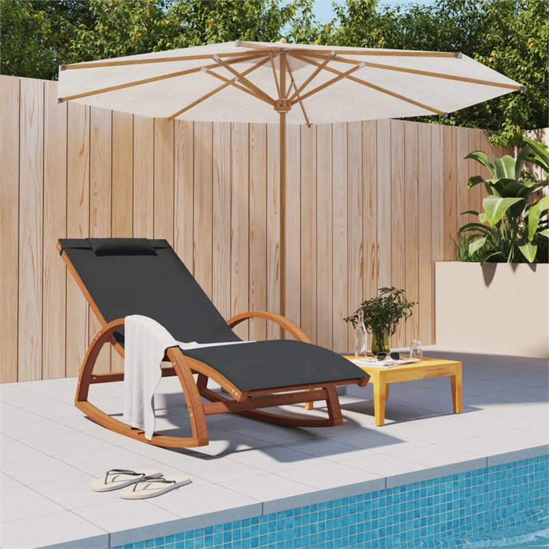 vidaXL Textilene and Solid Poplar Wood Standard Rocking Chair in Gray