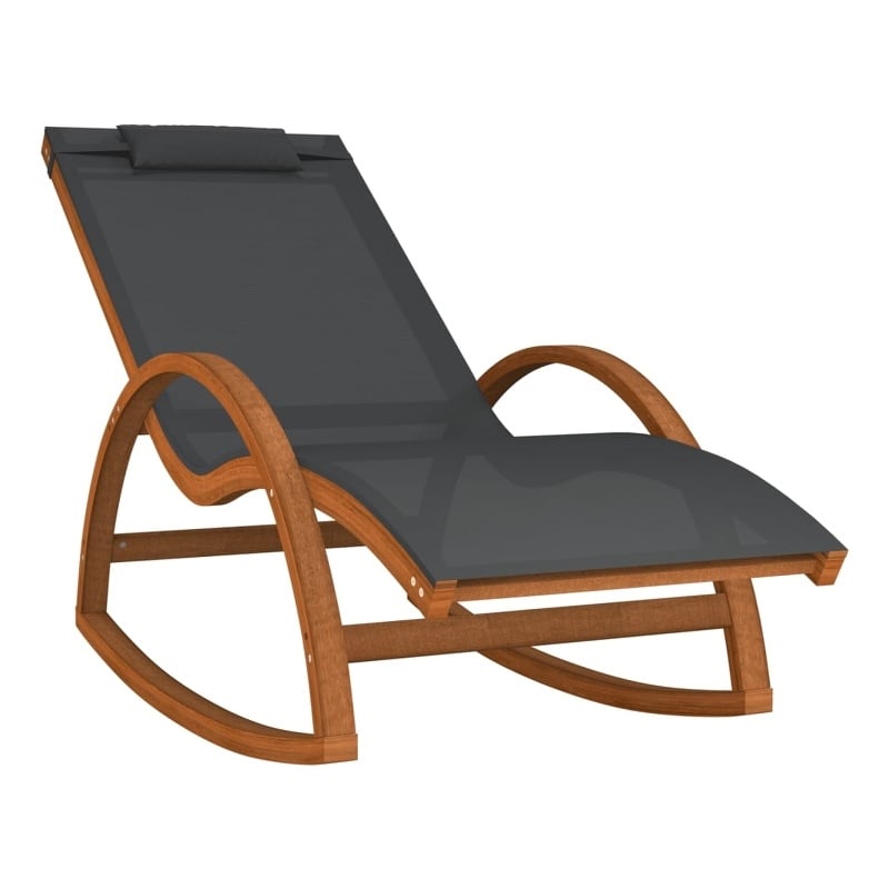 vidaXL Textilene and Solid Poplar Wood Standard Rocking Chair in Gray