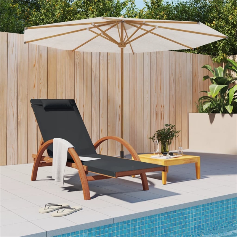 vidaXL Textilene and Solid Poplar Wood Standard Sun Lounger in Gray