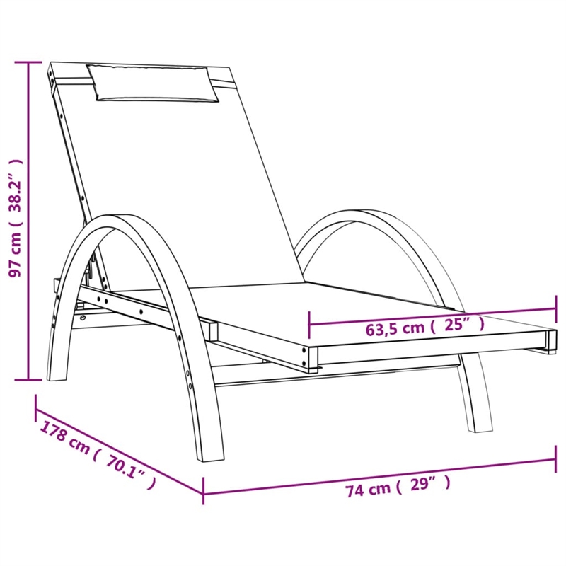 vidaXL Textilene and Solid Poplar Wood Standard Sun Lounger in Gray