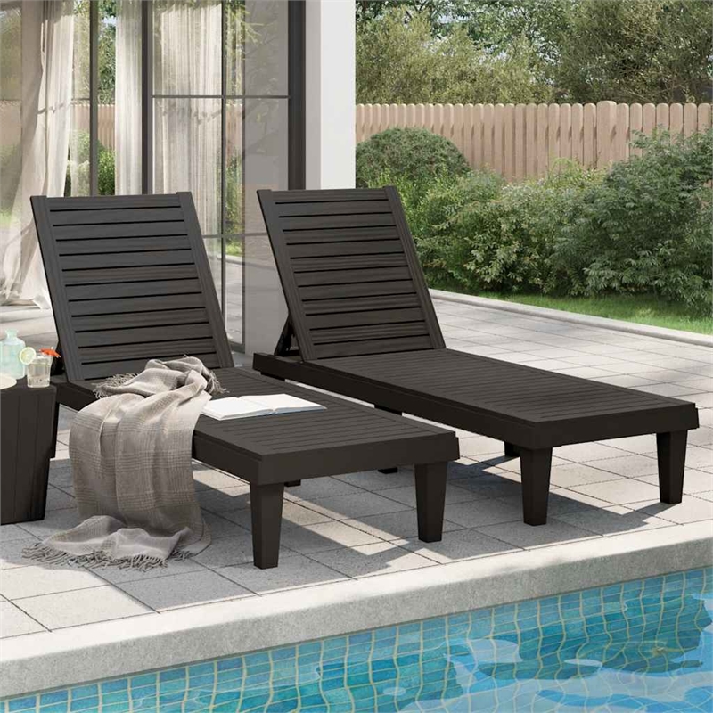 vidaXL Polypropylene Medium Sun Lounger in Black (Set of 2)