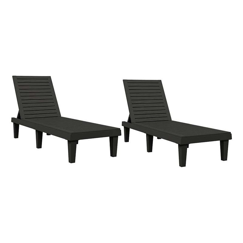 vidaXL Polypropylene Medium Sun Lounger in Black (Set of 2)
