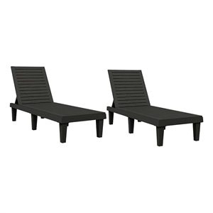 vidaXL Polypropylene Medium Sun Lounger in Black (Set of 2)