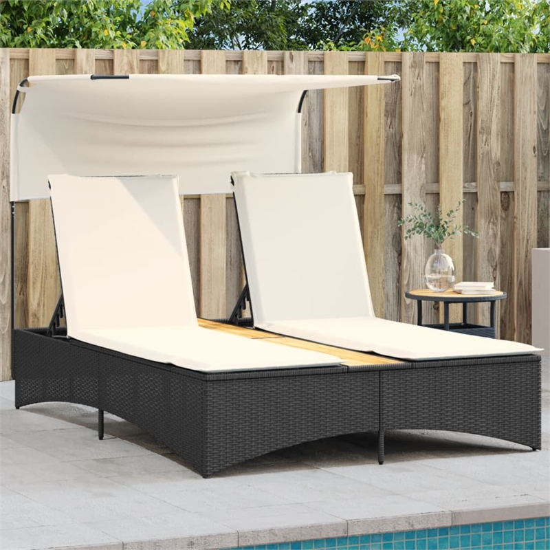 vidaXL Patio PE Rattan Double Sun Lounger in Black