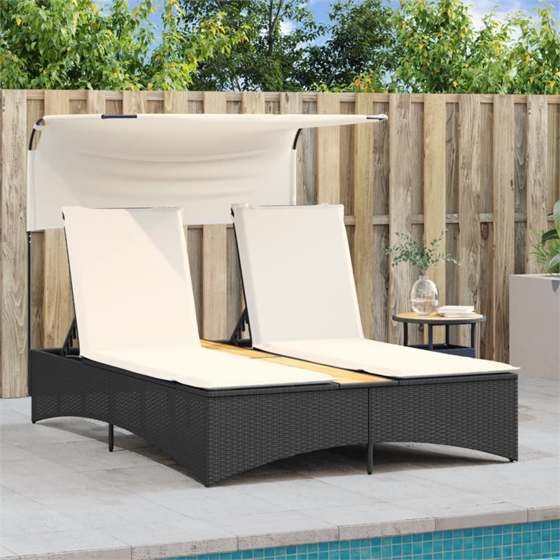 vidaXL Patio PE Rattan Double Sun Lounger in Black