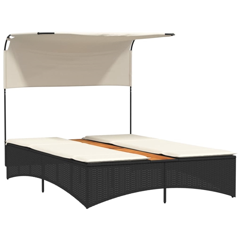 vidaXL Patio PE Rattan Double Sun Lounger in Black