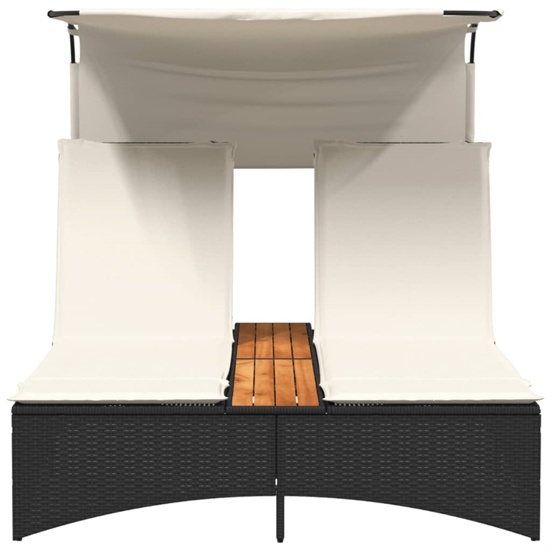 vidaXL Patio PE Rattan Double Sun Lounger in Black