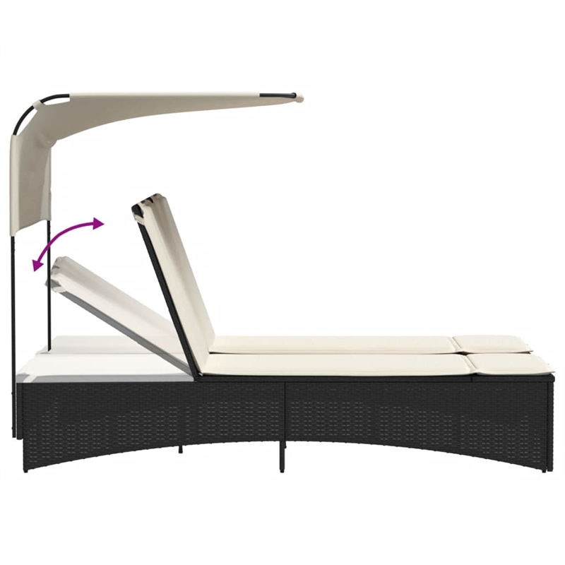 vidaXL Patio PE Rattan Double Sun Lounger in Black