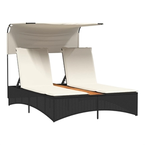 vidaXL Patio PE Rattan Double Sun Lounger in Black