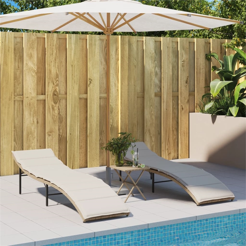 vidaXL Extra Long PE Rattan Outdoor Adjustable Sun Lounger in Beige