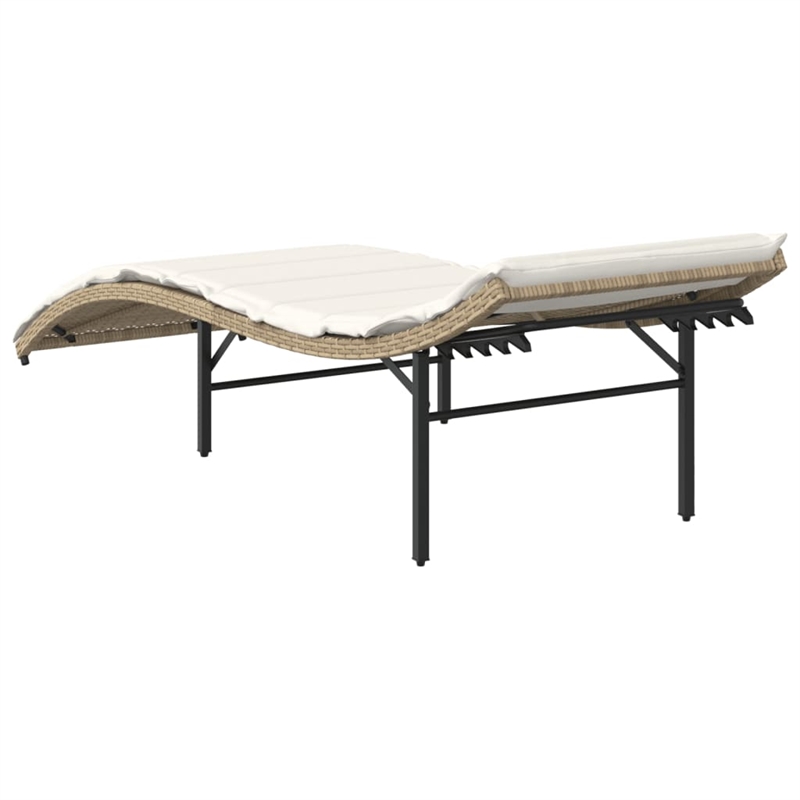 vidaXL Extra Long PE Rattan Outdoor Adjustable Sun Lounger in Beige