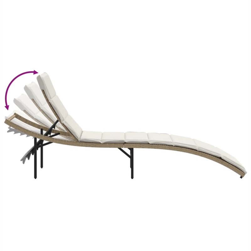 vidaXL Extra Long PE Rattan Outdoor Adjustable Sun Lounger in Beige