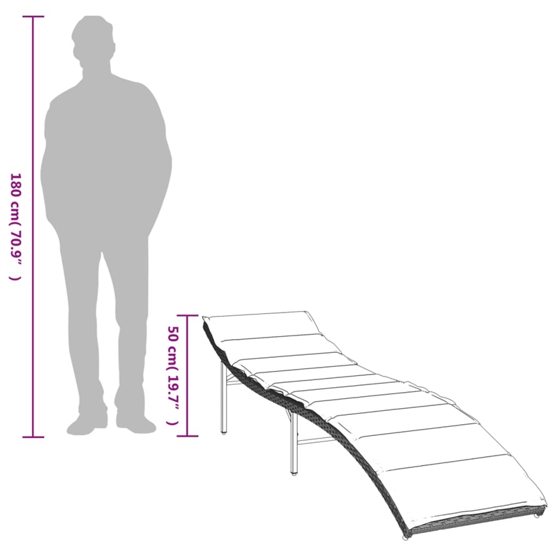 vidaXL Extra Long PE Rattan Sun Lounger in Light Gray