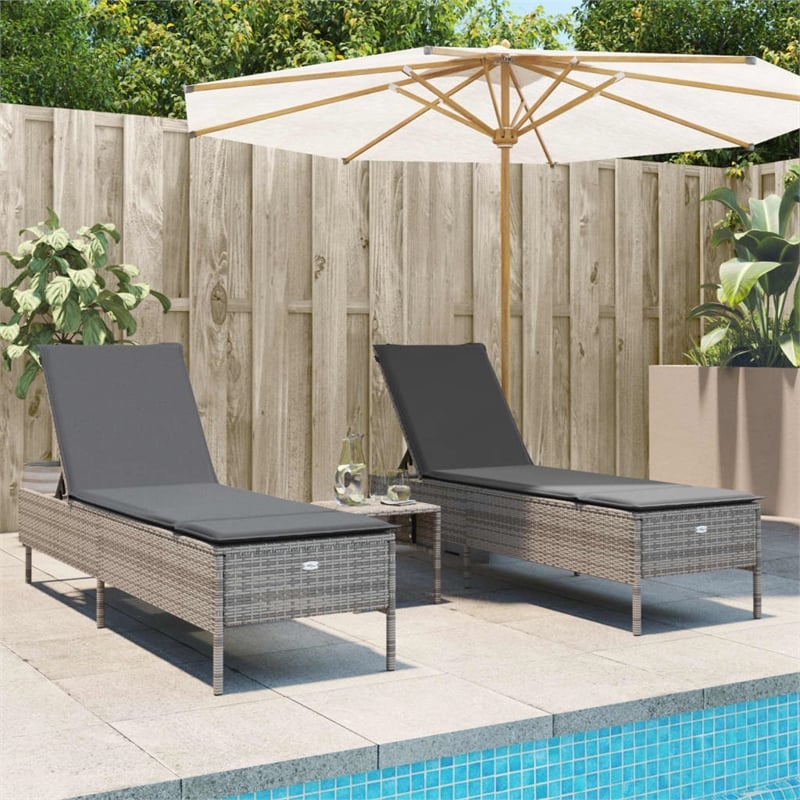 vidaXL PE Rattan Adjustable Height Sun Lounger Set in Gray