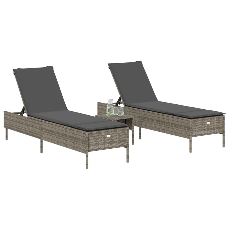 vidaXL PE Rattan Adjustable Height Sun Lounger Set in Gray