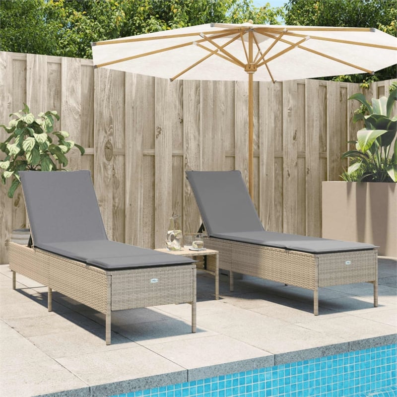 vidaXL PE Rattan Adjustable Armrests Sun Lounger Set in Beige