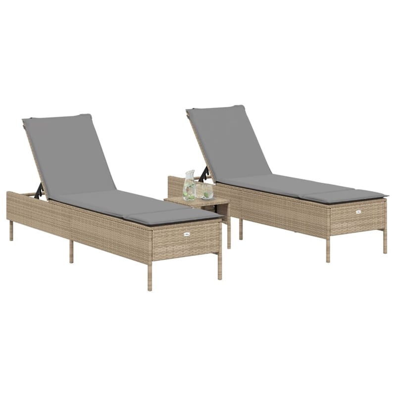 vidaXL PE Rattan Adjustable Armrests Sun Lounger Set in Beige