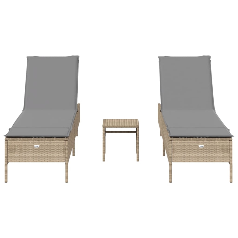 vidaXL PE Rattan Adjustable Armrests Sun Lounger Set in Beige