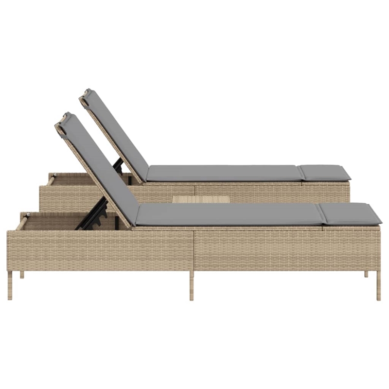vidaXL PE Rattan Adjustable Armrests Sun Lounger Set in Beige