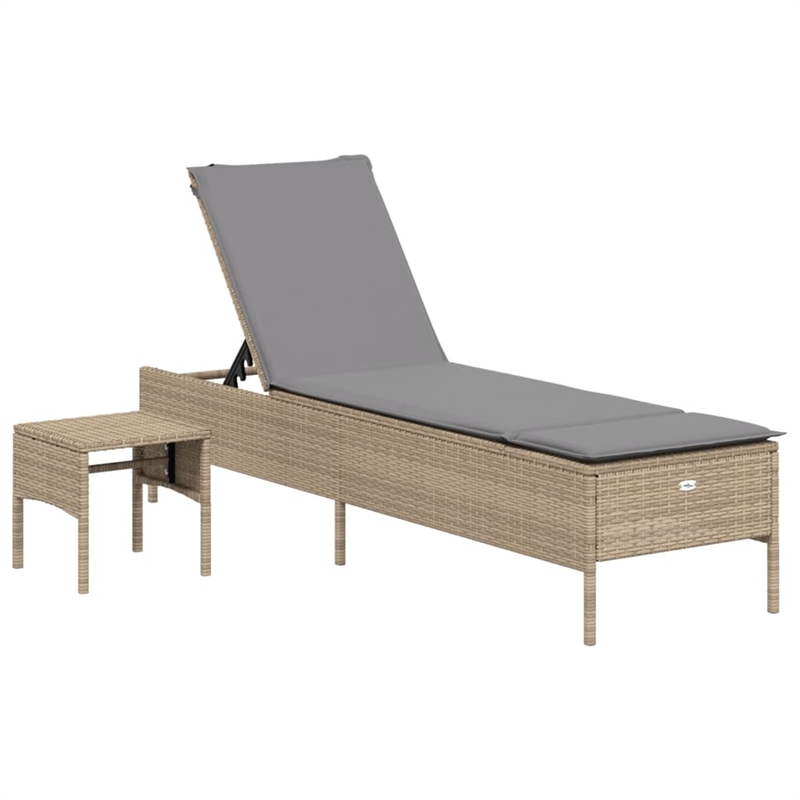 vidaXL PE Rattan Adjustable Armrests Sun Lounger Set in Beige