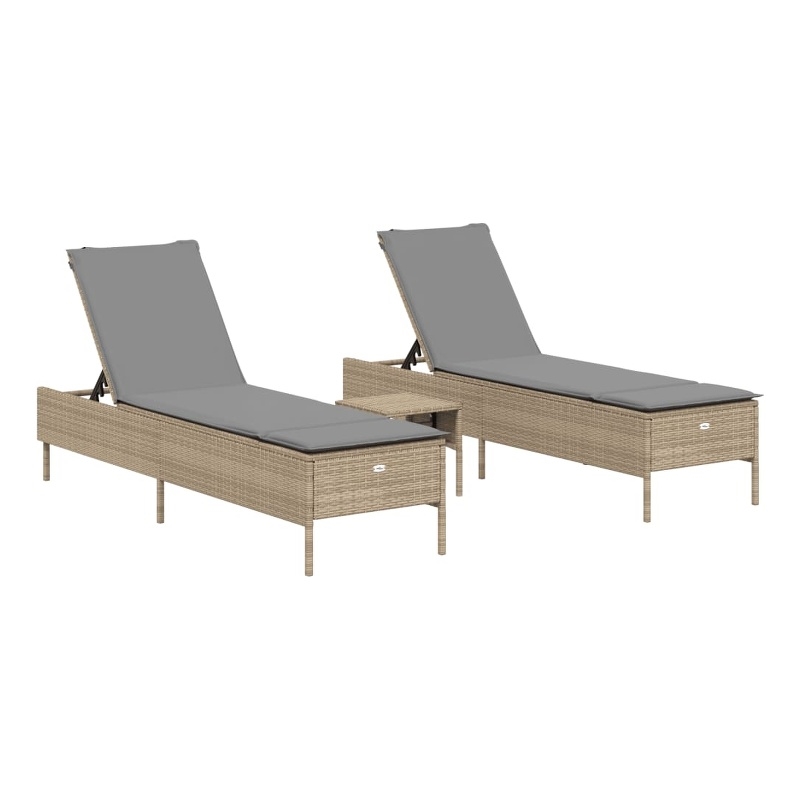 vidaXL PE Rattan Adjustable Armrests Sun Lounger Set in Beige